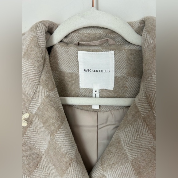 Avec les Filles Wool Blend Beige Checkered Coat - Picture 3 of 6